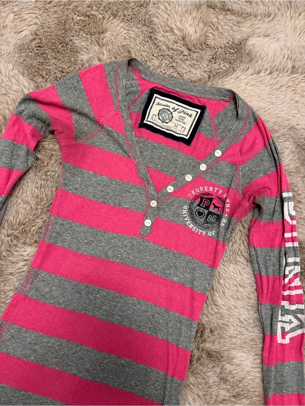 Vintage VS Pink striped Henley Top - Picture 2 of 3